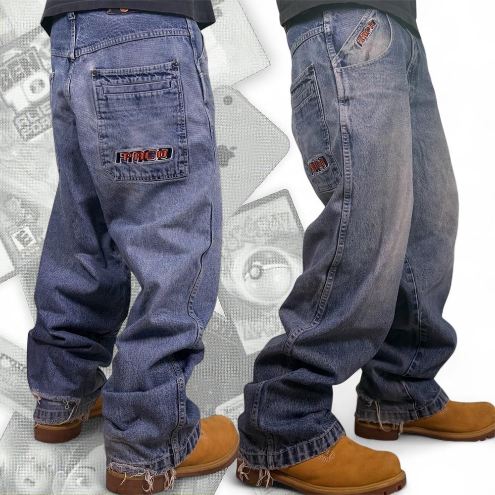 Vintage Paco Jeans Y2K Baggy Wide Leg Distressed Skater Blue Denim 34x32